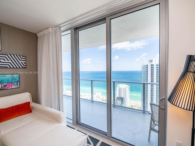 bedroom featuring a water view