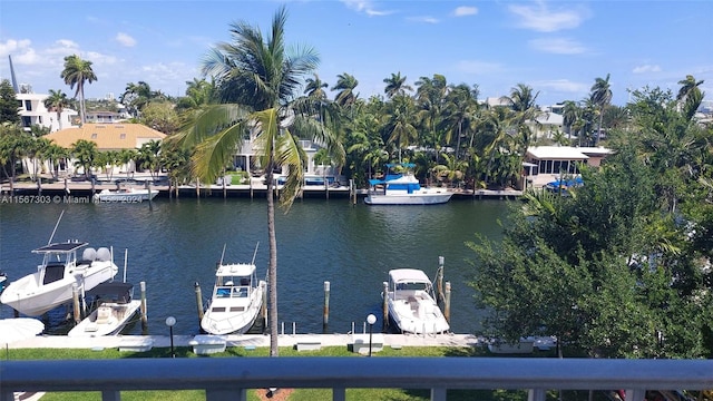 dock area featuring a water view