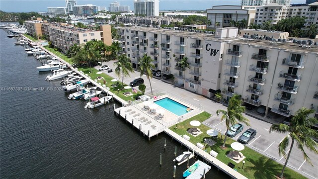 aerial view with a water view