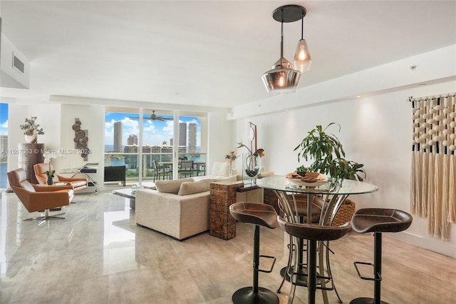 interior space featuring floor to ceiling windows