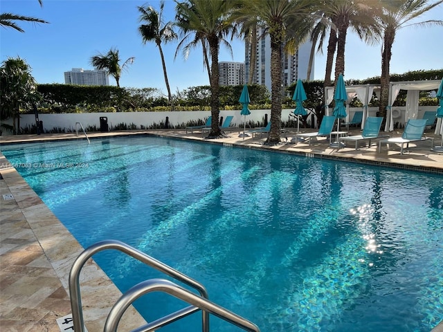 view of swimming pool featuring a patio