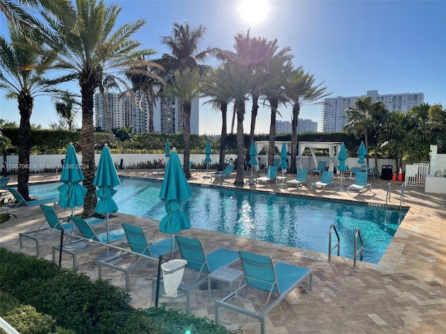 view of pool featuring a patio area