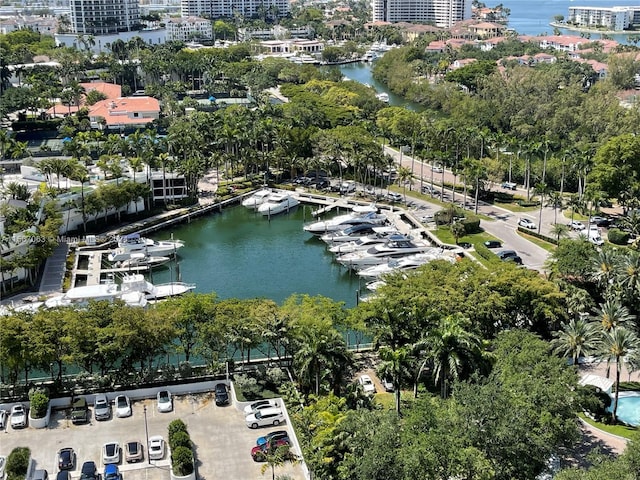 bird's eye view featuring a water view