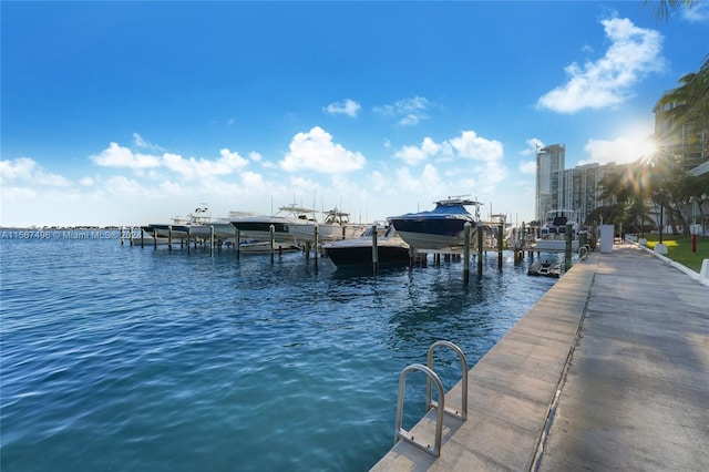 dock area featuring a water view