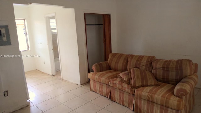 living room featuring light tile patterned floors