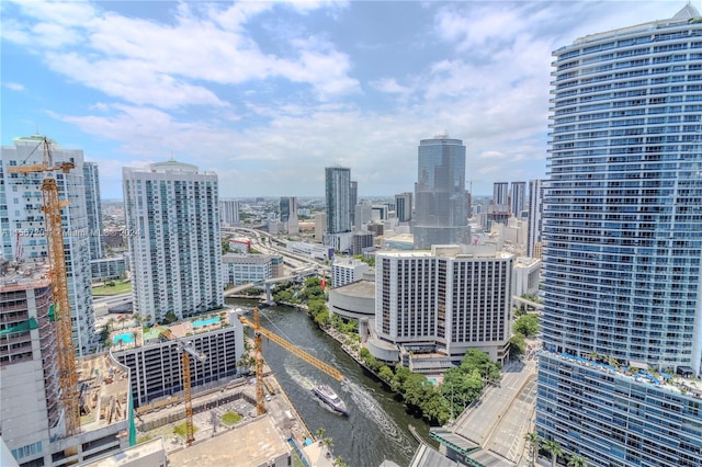 property's view of city featuring a water view