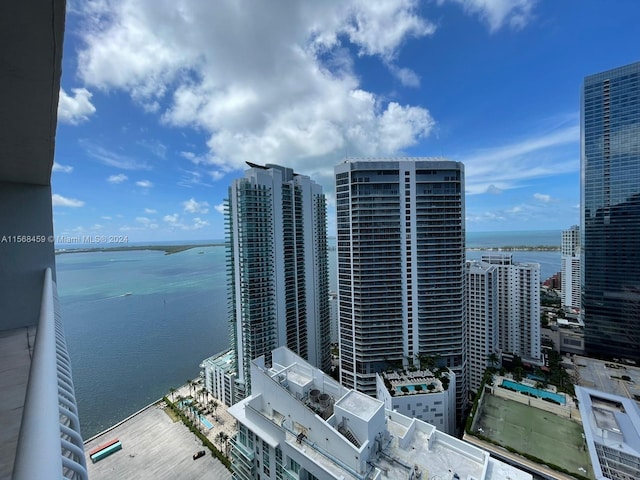 view of city with a water view