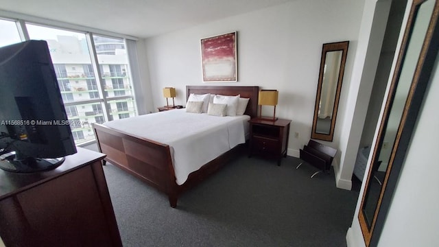 carpeted bedroom featuring expansive windows