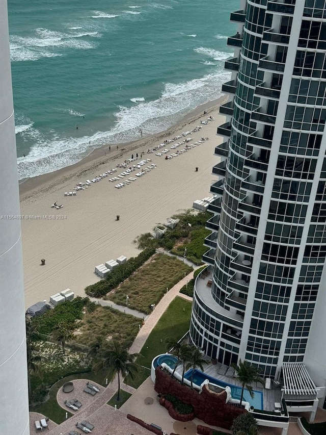 view of water feature with a view of the beach