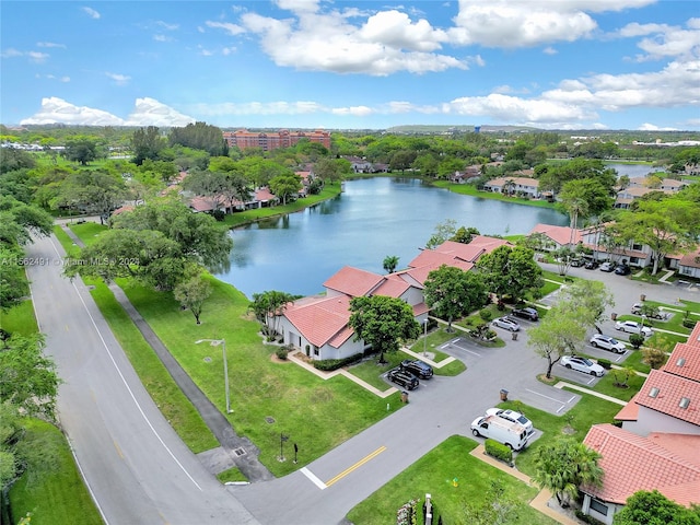 aerial view with a water view