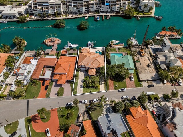 aerial view with a water view