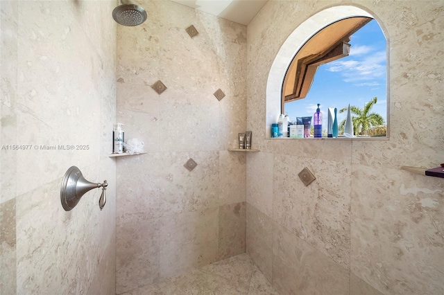 bathroom with tiled shower