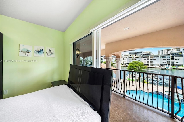 bedroom with a water view