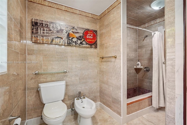 bathroom featuring a bidet, toilet, and walk in shower