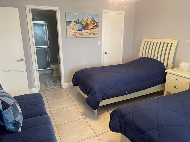 tiled bedroom with ensuite bath