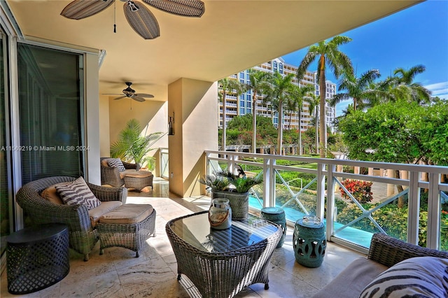 balcony with ceiling fan