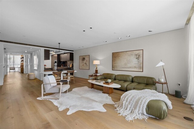 living room with light hardwood / wood-style flooring