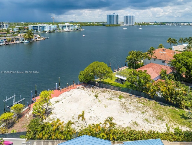 aerial view featuring a water view