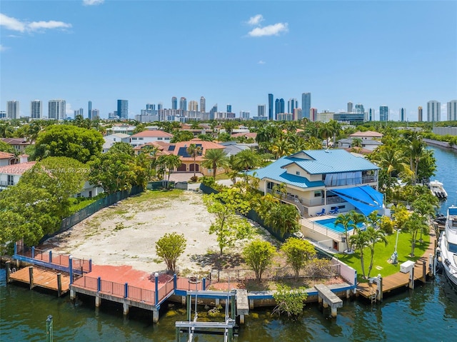 aerial view featuring a water view