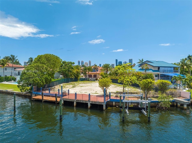 dock area with a water view