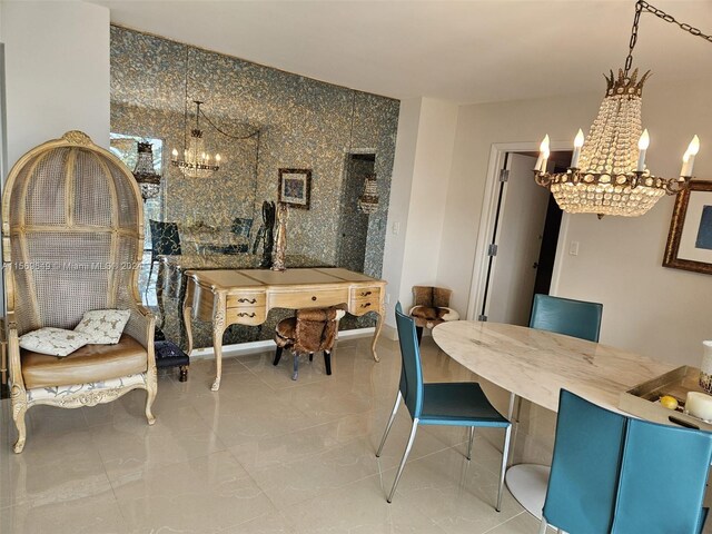 dining space featuring an inviting chandelier