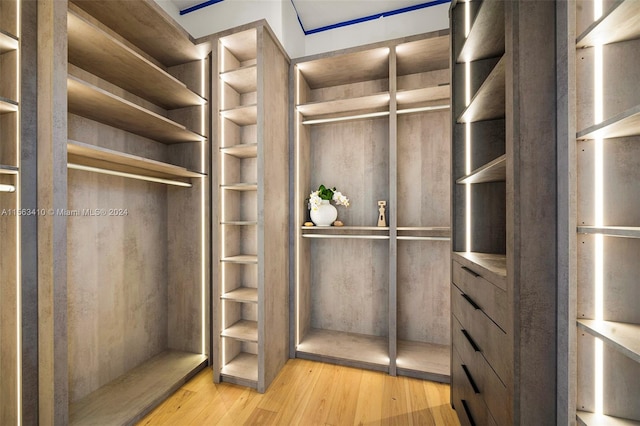 walk in closet featuring light hardwood / wood-style flooring