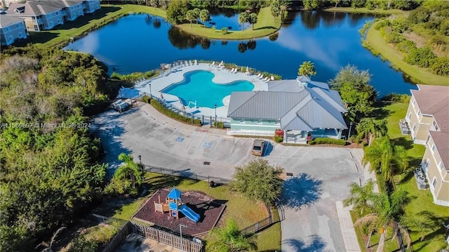 aerial view with a water view