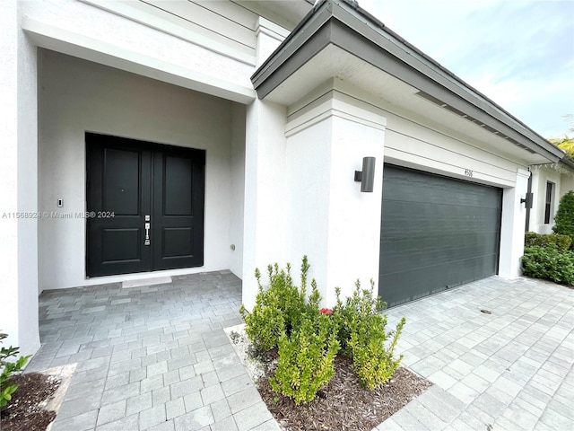 exterior space featuring a garage