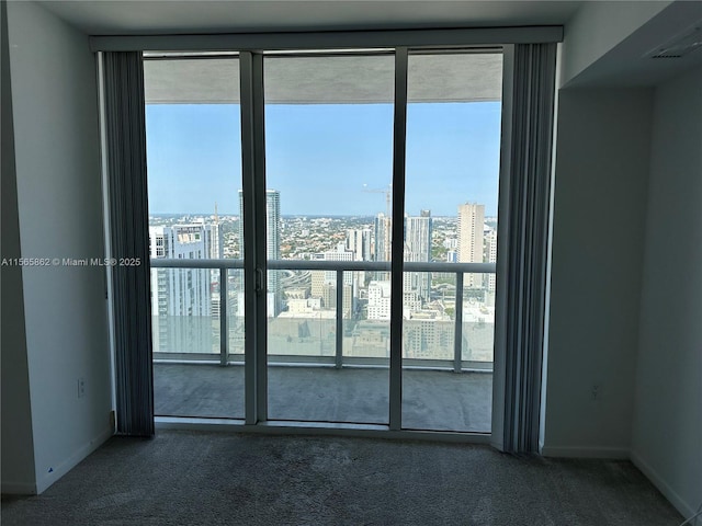 carpeted spare room with expansive windows