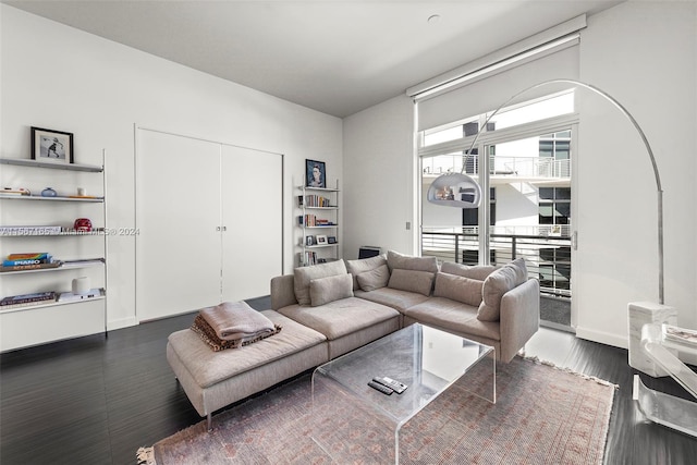 living room with dark wood-type flooring