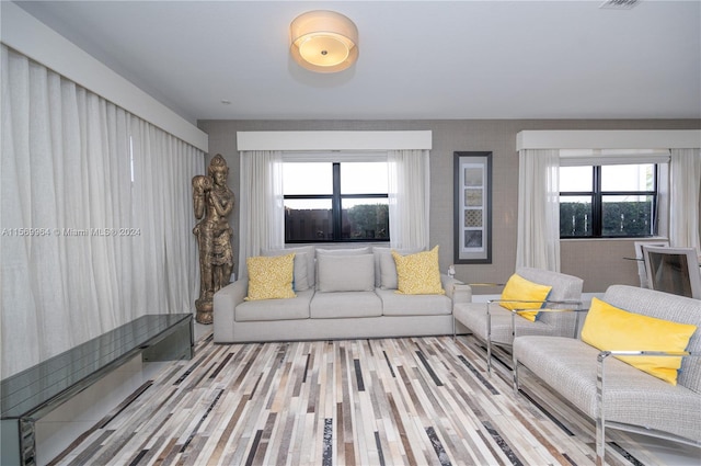 living room with light wood-type flooring