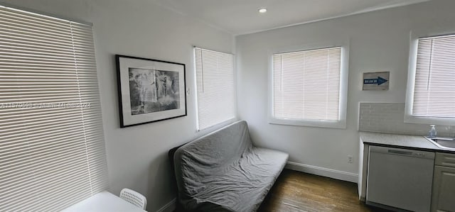 interior space with dark hardwood / wood-style floors and sink