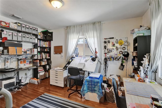 office with dark wood-type flooring