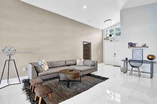 living room with light tile floors