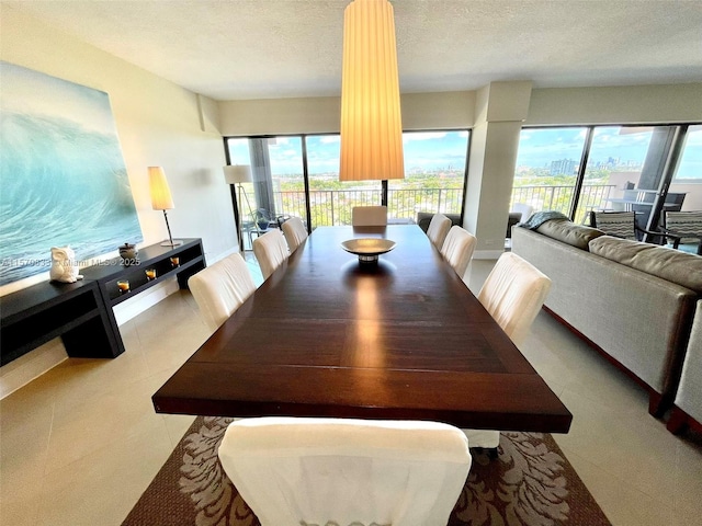 dining space with a textured ceiling