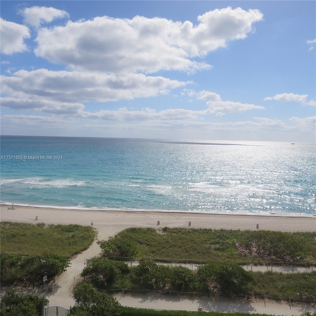 view of water feature featuring a beach view