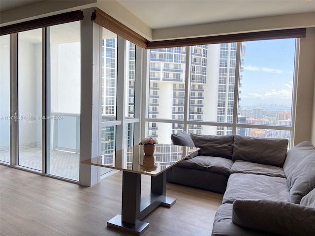 living room with light hardwood / wood-style flooring