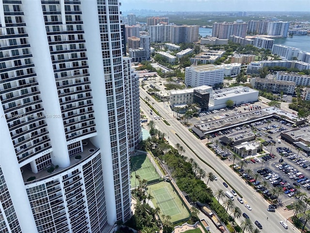 bird's eye view featuring a water view