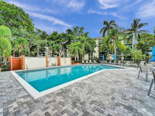 view of swimming pool with a patio