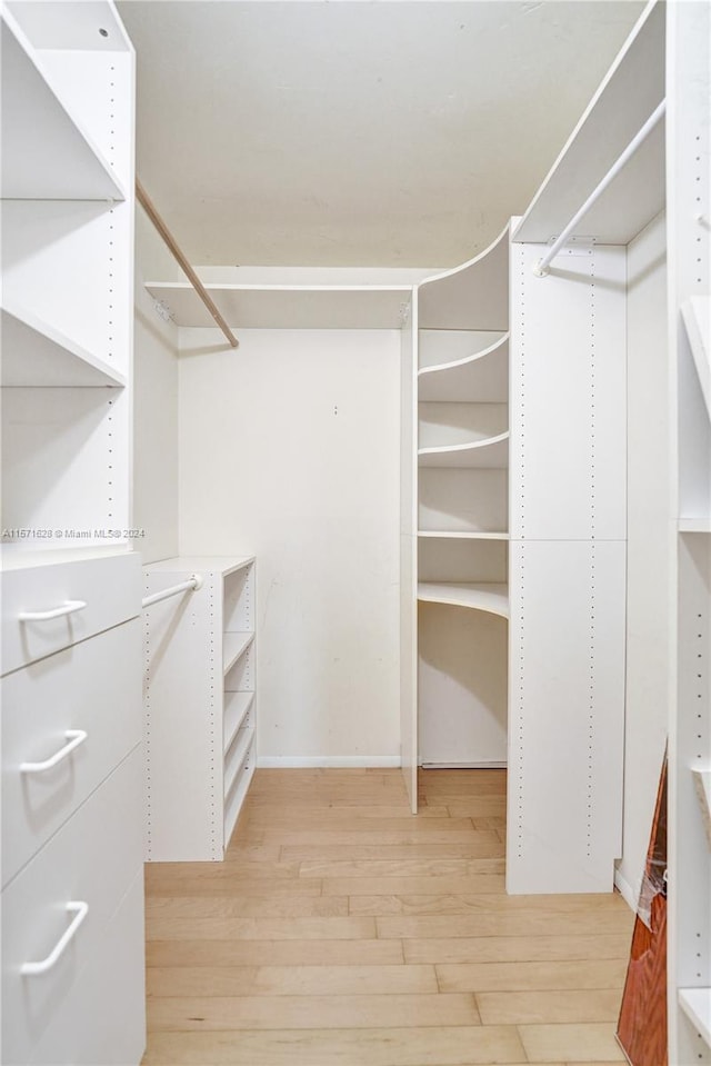 spacious closet with light hardwood / wood-style floors