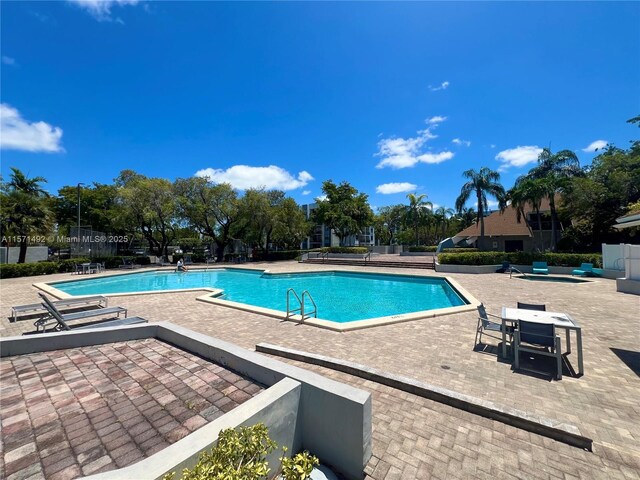 view of swimming pool featuring a patio area