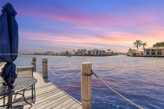 dock area featuring a water view