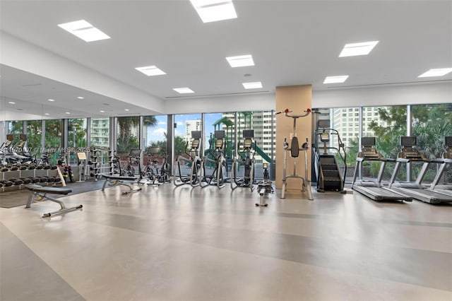 gym featuring expansive windows