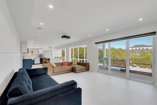 living room with light tile floors