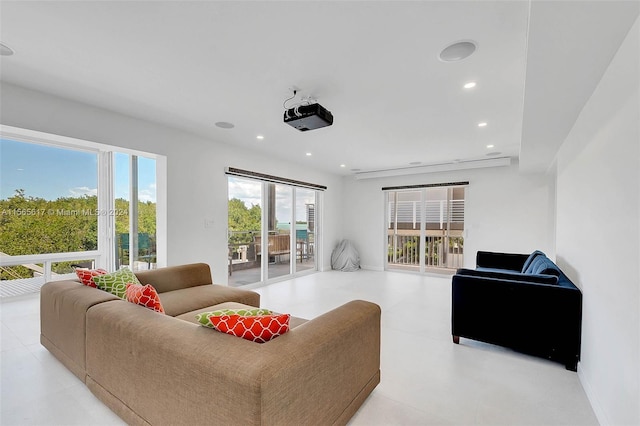 living room with light tile flooring