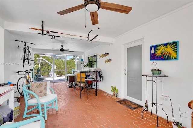 interior space featuring ceiling fan