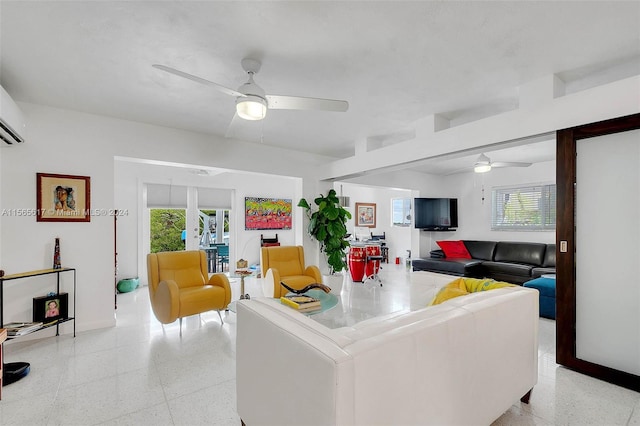 living room featuring ceiling fan