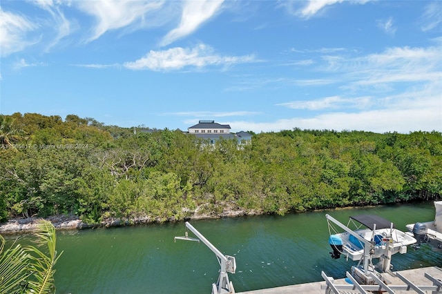 exterior space with a water view