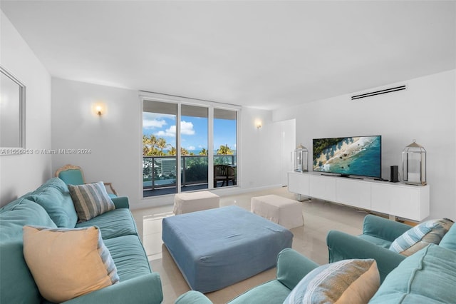 living room with light tile flooring