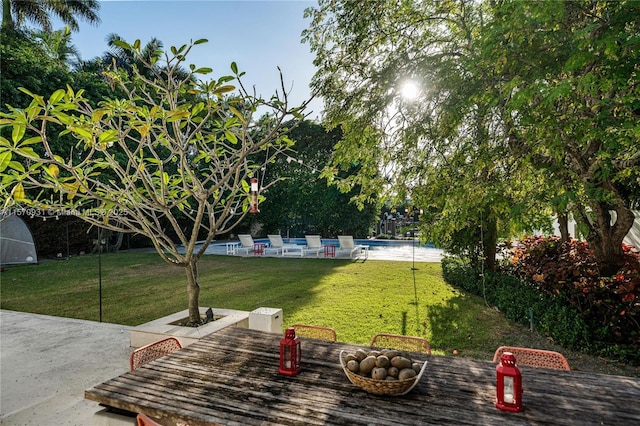 view of property's community with a lawn and a pool